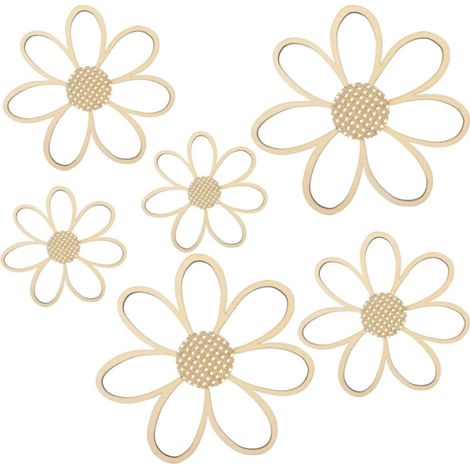 Daisy - Bois - Décoration Murale Florale - Pour Chambre Salle De Bain Salon - 6 Pièces - 3 Tailles Différentes (1/5)