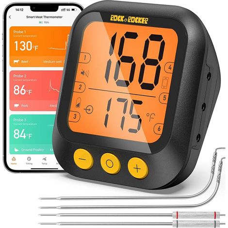 Wireless Meat Thermometer, Bluetooth Grill Thermometer Up to 500 Feet with 4 Preise Probes, Up to 6 Probe Channels, Remote Temperature Monitoring, Smart Alert, Thermometer (1/5)