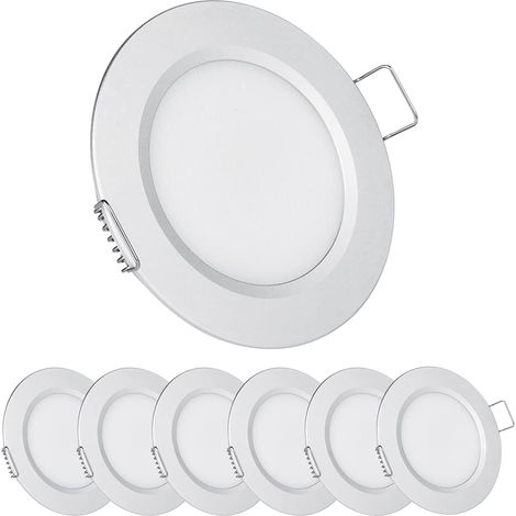 Spot Encastrable 12V LED Extra Plat Argent Dimmable Trou 57-65mm 2,5W 3000K 215LM Étanche IP64 Éclairage Plafond Encastré pour Camping-car Bateau Van Meuble, Lot de 6 Blanc Chaud (1/5)