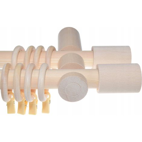 Double tringle à rideaux en bois brut moderne, cylindre de 120 cm (1/5)