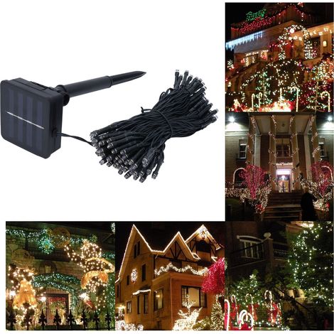 100 LED-Solar-Lichterkette, 12 m, IP45 wasserdicht, für Garten- und Rasendekoration, warmes Licht (1/5)