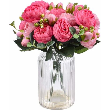Bouquet de 4 pivoines artificielles en soie, magnifiques fleurs artificielles pour une fête de mariage, la mariée ou la décoration intérieure.-AquaForge (1/5)