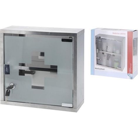 Medizinischer Schrank aus silberfarbenem Metall, 30 x 30 cm (1/4)