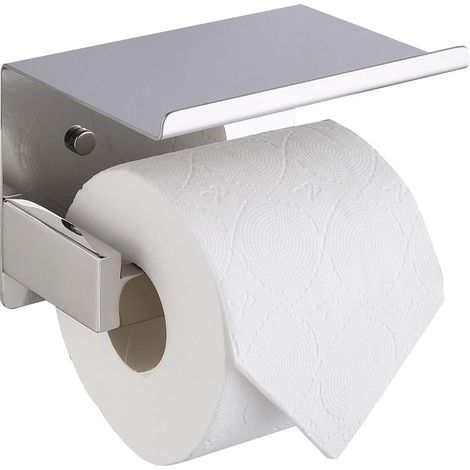 Porte-papier toilette avec étagère, chromé, en acier inoxydable SUS 304, auto-adhésif ou mural, H1103B- (1/4)