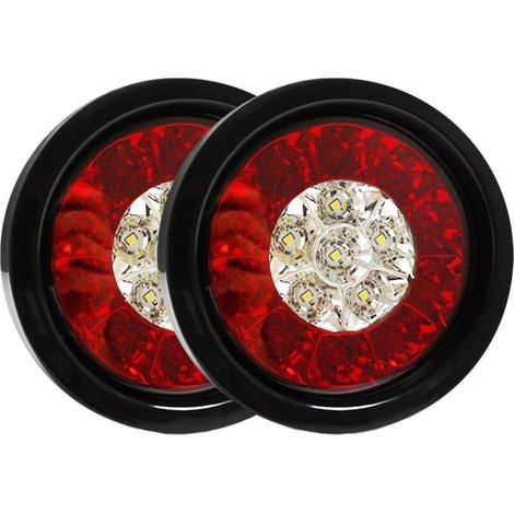 Lot de 2 feux de freinage arrière ronds à 16 LED avec joint en caoutchouc noir pour voiture, camion, remorque (rouge blanc 12 V/24 V universel) (1/5)