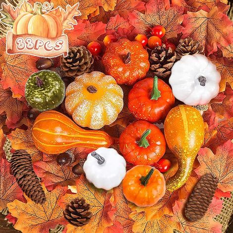 Herbst Deko Set 88tlg. mit Kürbissen, Ahornblättern & Tannenzapfen (1/5)
