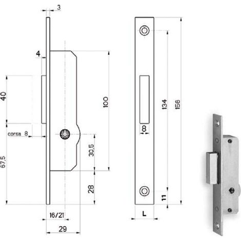 Serratura a cilindro cruciforme Iseo 903K-KA con chiave a spillo per montanti F16 ed E16, modello Fiam 9033416