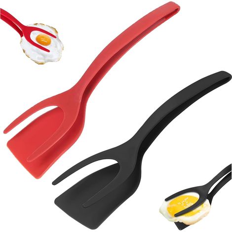 Spatola e pinze in silicone antiaderente 2 in 1 (confezione da 2) - Utensile da cucina resistente al calore per girare e rosolare il cibo (1/5)