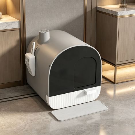 Bac à litière pour chat avec porte rabattable, livré avec pelle à litière et filtre anti-odeur, toilette pour chat pratique pour limiter les mauvaises odeurs dans la maison (1/5)