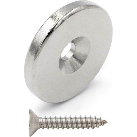 Neodym-Magnet mit Schraubenloch 20x3 mm, rund, zylindrisch, Hunter