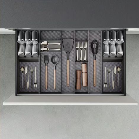Emuca Orderbox organizador de cajones gris antracita 150x470