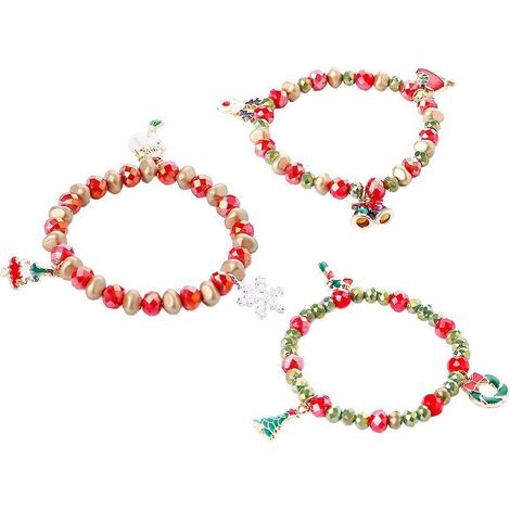 Bracelet décoratif de Noël en chaîne, lot de 3, bijou de poignet chic-12x12x2.2cm-Red Green (1/2)