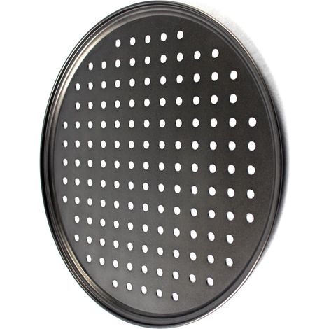 Plateau à pizza perforé 32 cm antiadhésif, moule à pizza à fond fixe, plaque de cuisson non collante, idéal pour cuisson maison (1/4)