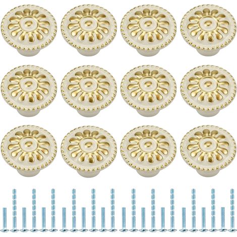 12 Pièces Boutons de Tiroir Ronds, Poignée Cuisine avec 2 Vis de Taille pour Meubles, Armoire, Commode, Parfait pour Porte, Bureau, Chambre, Placard (Blanc) (1/5)