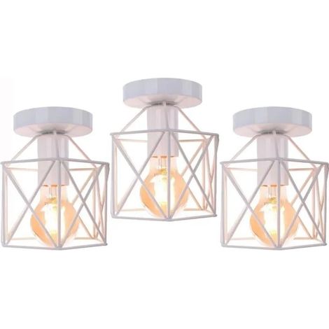 U-Do 3Pcs Plafonnier Carré Blanc Lampe de Plafonde Cage en Métal design Vintage décoration pour Salon Couloir (1/4)