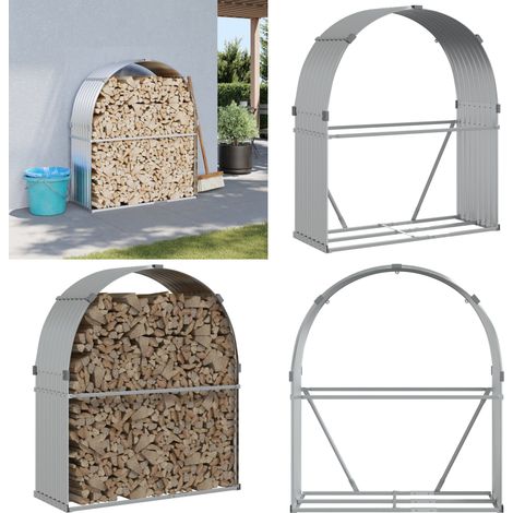 Porte-bûches argenté 120x45x140 cm acier galvanisé - Porte-bûches - Rangement Bûches - Abri À Bûches - Stockages Extérieurs - Accessoires Cheminée - Home & Living (1/5)