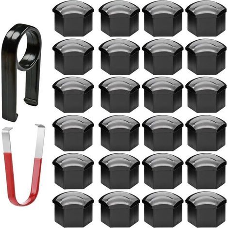 24pcs 17mm Wheel Nut Caps, Hexagonal Tire Nut Covers with Removal Tool Set for Cars (Black) (1/5)