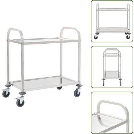 The Living Store 2-Stufiger Servierwagen 95 x 45 x 83,5 cm Edelstahl - Küchenwagen - Servierwagen - Edelstahl - Rollwagen - Tischwagen (1/5)