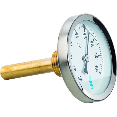 Bimetallischer Taucher-Thermometer axial - 15x21 - Zifferblatt Ø100mm, Sonde 100mm lang - 0 bis 120°C