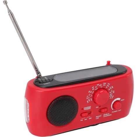 Notfallradio mit multifunktionalem AM/FM/SWP-Modus, tragbarer Powerbank, Solar-Kurbelradio für Camping und Outdoor-Aktivitäten, Rot (1/5)