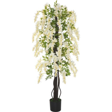 Plante artificielle glycine blanche 165 cm en pot en plastique (1/5)
