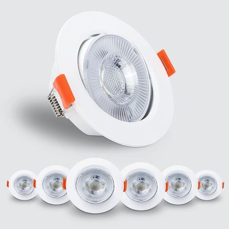lot de 6 spots LED à encastrer ultraplats 30mm, 5W/460Lu s, encastrables orientables, blanc chaud, finition blanche matte, IP23 (1/4)