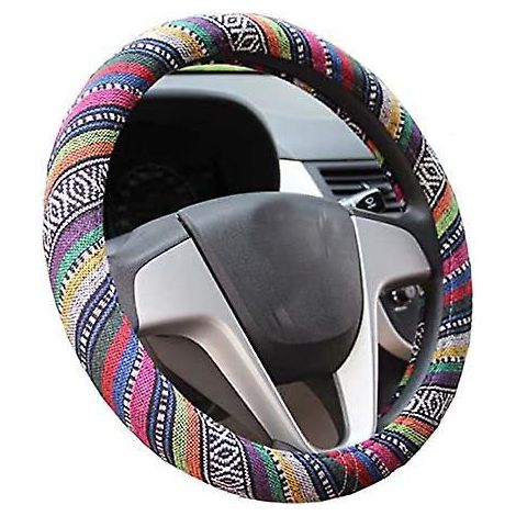housse De Volant De Voiture En Toile De Jute De Style Ethnique (convient Pour Un Diamtre De Volant De 38 Cm), Film De Voiture Antidrapant Et Absor (1/5)