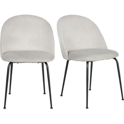 Lot de 2 chaises velours gris capitonnée et pieds métal noir - FARA (1/5)