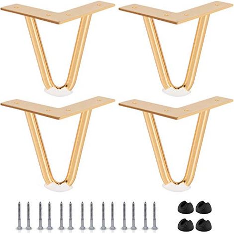 8 inch Pieds De Meuble en Épingle À Cheveux, Btowin 4 Pièces 10MM Pieds De Table en Métal avec Protectures De Plancher Et Vis Style Industriel pour DIY Banc Chaise Bureaux Doré (1/4)