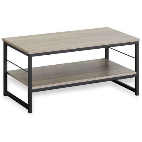 Table basse - JUANIO - 80x40x38 cm - Double niveau - MDF & métal - Aspect bois naturel (1/4)
