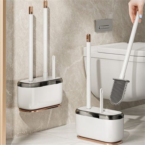 Scopino igienico da parete 3 in 1 con impugnatura ergonomica, pulizia efficace, design bianco compatto, 19,7×9,7 cm (1/4)