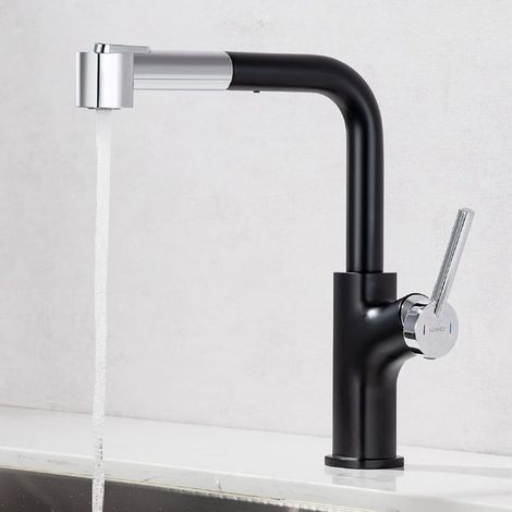 Robinet Cuisine Douchette Extractible, Lonheo Mitigeur Cuisine avec Pipe PEX de Qualité Alimentaire, Robinetterie Evier Rotatif à 360°, 2 Modes de Pulvérisation, pour Cuisine,Bar, Camping (Noir) (1/5)
