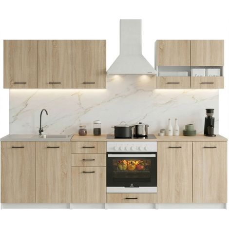 Cuisine complète Sanclar BOIS chêne 260 cm avec encastrement four - 7 éléments (1/5)