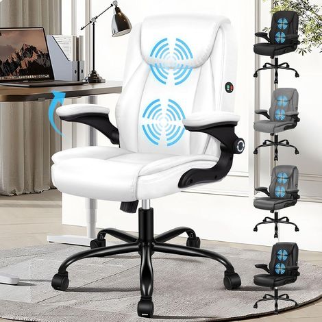 Ergonomischer Massage Bürostuhl Mid Back Weiß 150kg Max. Belastung (1/5)