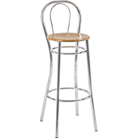 Tabouret en métal THONET avec structure chromée et siège en bois