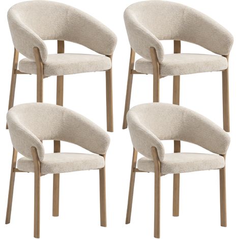 Lot de 4 chaises de salle à manger Cosy - Tissu Beige / Pieds Chêne - Homeluxury (1/5)