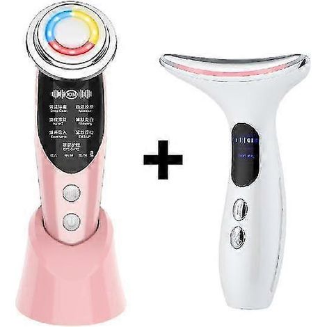 7-in-1 Rf&ems Gesichtsmassagegerät mit Lifting- und Schönheitsfunktion, LED-Gesichts- und Hautmassage + 3 Farben, LED-Gesichts- und Nackenmassage, Photonentherapie, Wärme, Faltenreduzierung – Rosa (1/5)