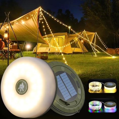 10 m lange Solar-Lichterkette für Camping, ausziehbare Laterne, 120 RGB-LEDs, wiederaufladbar, IPX4 – Zeltbeleuchtung, 2000 mAh, USB-C (1/5)