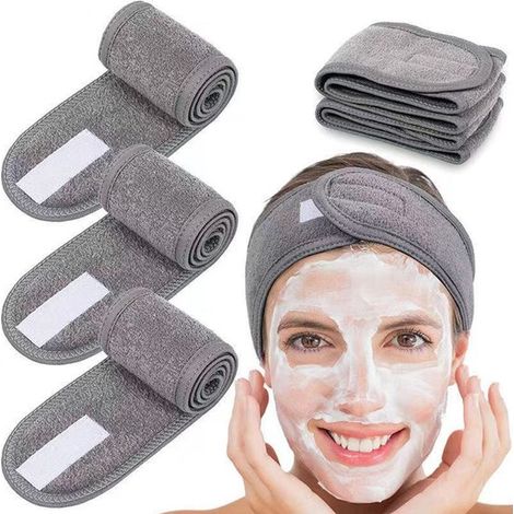 Diademas ajustables de felpa de 3 piezas para el baño, maquillaje, cuidado facial y deportes - Gris (1/5)