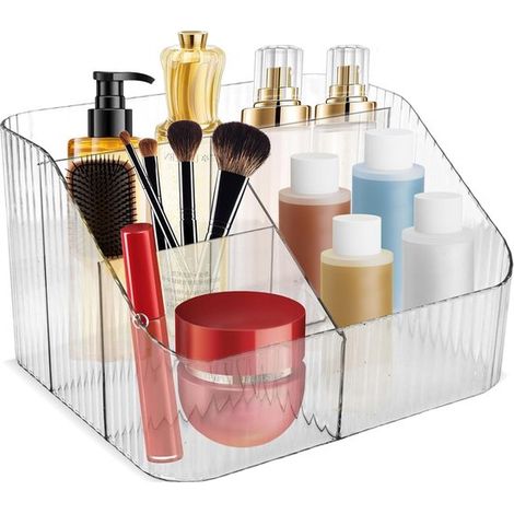 Transparenter Kosmetik Organizer mit Trennwand Organizer für Kosmetik und Hautpflegeprodukte (Schminktisch Badezimmer Büro) elegant und platzspar (1/5)
