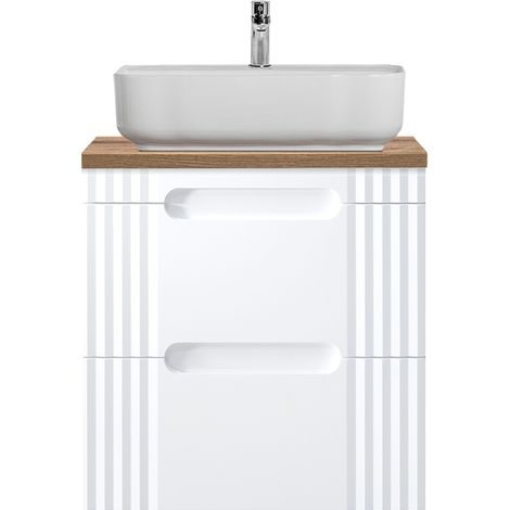 Waschtischunterschrank 60cm mit Aufsatzwaschbecken FAIRFIELD-56 weiß mit Eiche Nb., B/H/T ca. 60,4/78,5/46 cm (1/5)