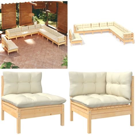 11-tlg. Garten-Lounge-Set mit Creme Kissen Massivholz Kiefer - Gartenzubehör - Lounge Set - Gartenmöbel - Esszimmergarnitur - Outdoor Möbel - Home & Living (1/5)
