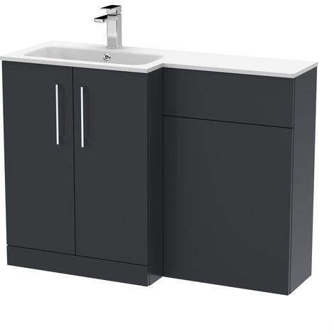 Bramshall Contemporary 2 Door Left-Hand Floor Standing Combination Unit with Stone Basin, Dark Grey, 1100mm (1/4)