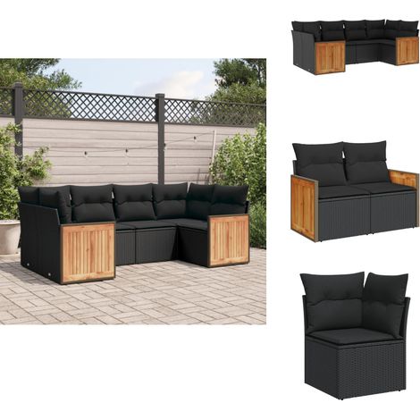 6-tlg. Garten-Sofagarnitur mit Kissen Schwarz Poly Rattan - Gartengestelle - Gartenmöbelset - Lounge Set - Rattan Möbel - Gartenlounge (1/5)