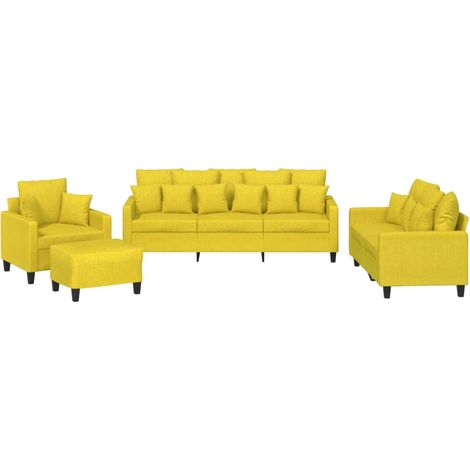 Maison Exclusive - Set di Divani 4 pz con Cuscini Giallo Chiaro in Tessuto (1/5)