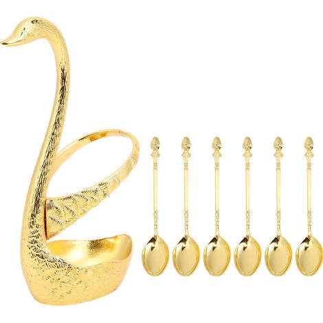 Cuillère À Dessert - Alliage De Zinc - Support En Forme De Cygne - Pour Cuisine Et Réception - Lot De 12 Pièces