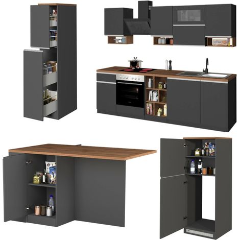 Dmora - Komplettküche Aymon, Modulares Küchenset, Modulare Küche mit mehreren Elementen, 100 % Made in Italy, Anthrazit und Eiche (1/5)