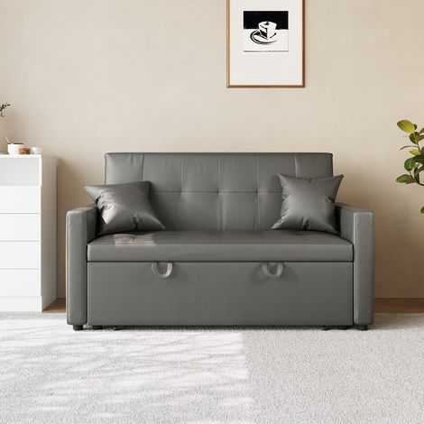 SIRHONA Canapé convertible droit Matériau en cuir 2 places Gris foncé Style Moderne pour Salon Appartement 140 x 94 x 78cm (1/5)