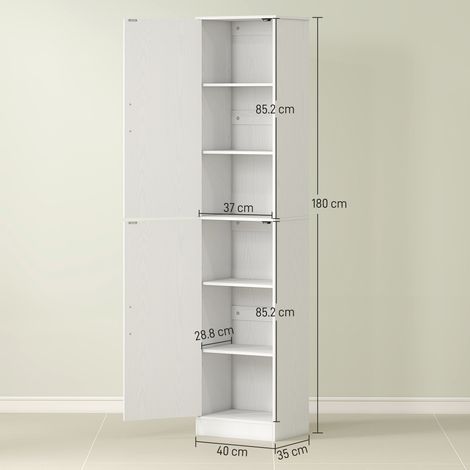 Meuble de salle de bain (2 placards, 6 étagères réglables), bois, 40 x 35 x 180 cm, blanc