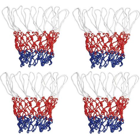 4 pcs Filet de Basket-Ball en Nylon pour Match/Formation/Divertissement - Rouge/Blanc/Bleu 12 Boucles Basketball Net Convient pour Panier de Basket Intérieur ou Extérieur-Fei Yu (1/3)
